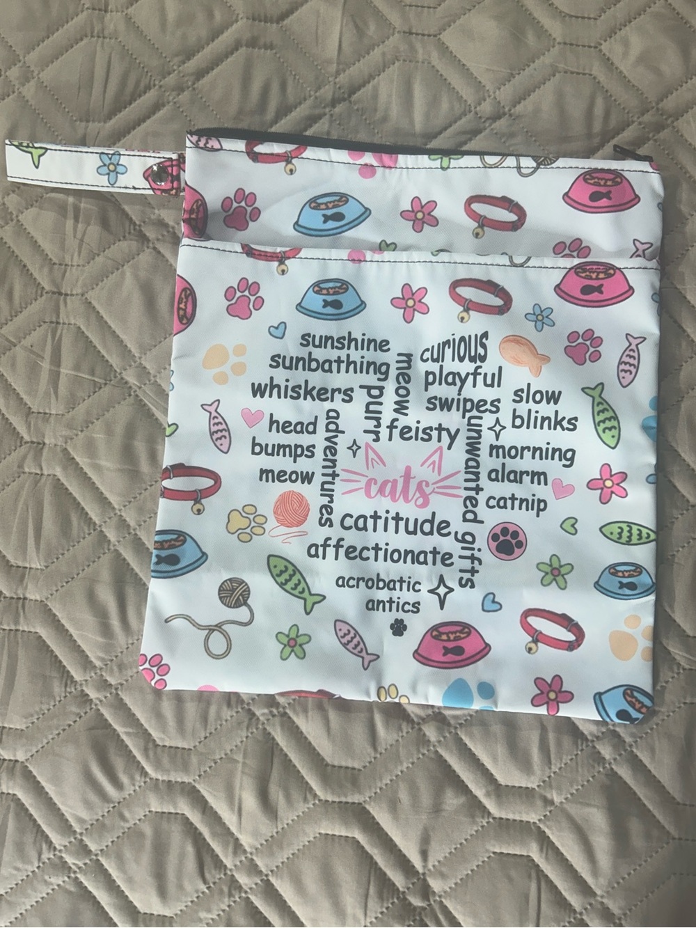 Cat Print Tablet Sleeve - White/Pink